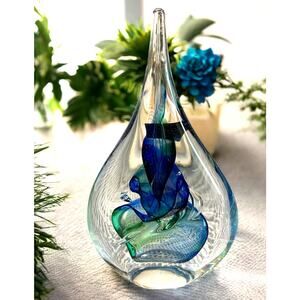 Marian Pyrcak Poland Hand Blown Art Glass Signed Crystal Sculpture Teardrop